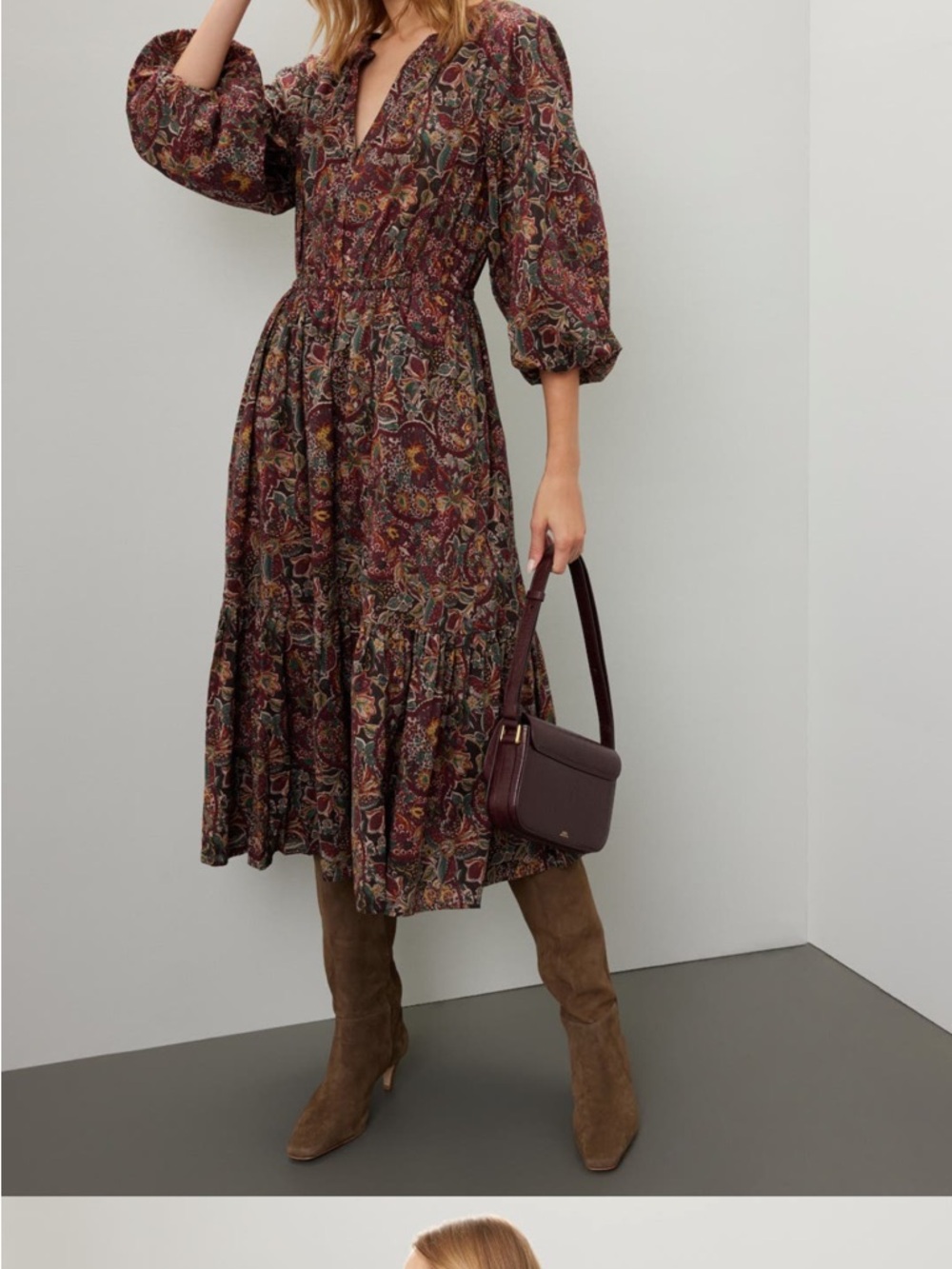 Lauren Ralph Lauren Burgundy Paisley Midi Dress